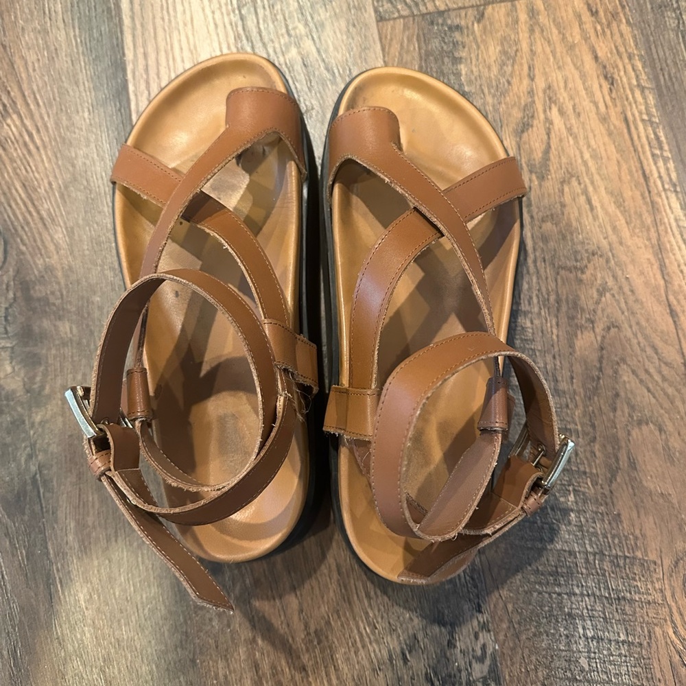 & OTHER STORIES Brown Leather Strappy Chunky Platform Sandals - Picture 8 of 9